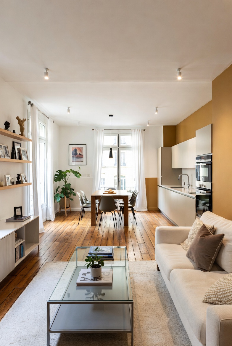 Illustration rénovation complète appartement lumineux à Paris